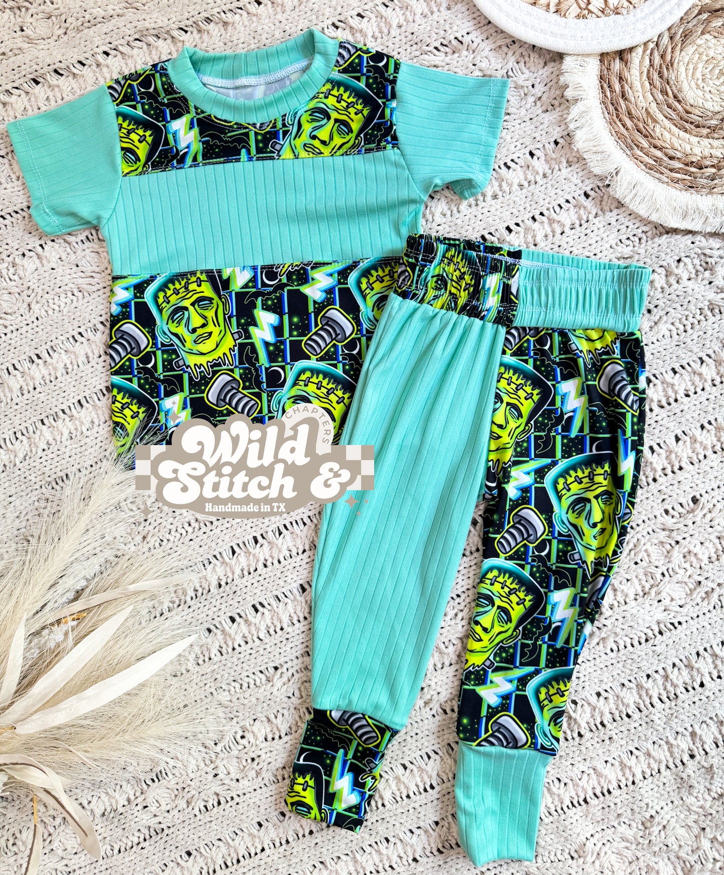 RTS 12/18M Frankenstein Halloween Handmade Outfit