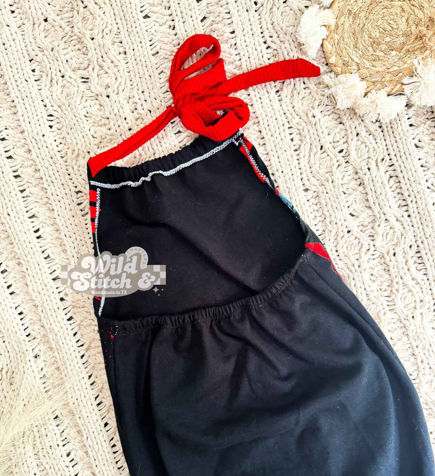 RTS 5/6Y Upcycled Halloween Frida Romper With Double Bells