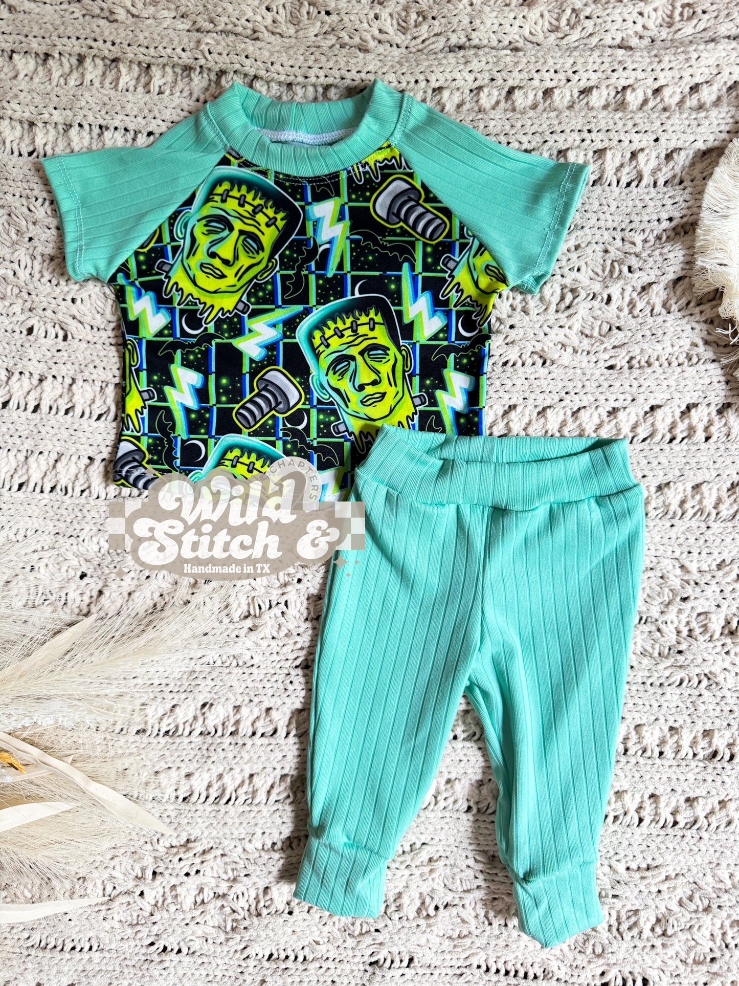 RTS 0/3M Frankenstein Halloween Handmade Outfit