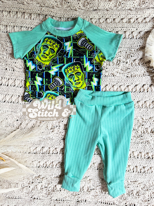 RTS 0/3M Frankenstein Halloween Handmade Outfit